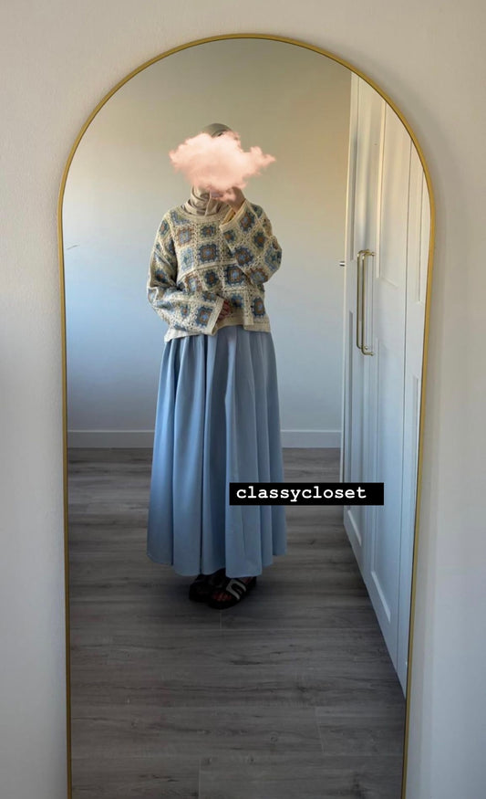 CROCHET TOP BLAUW/BRUINE