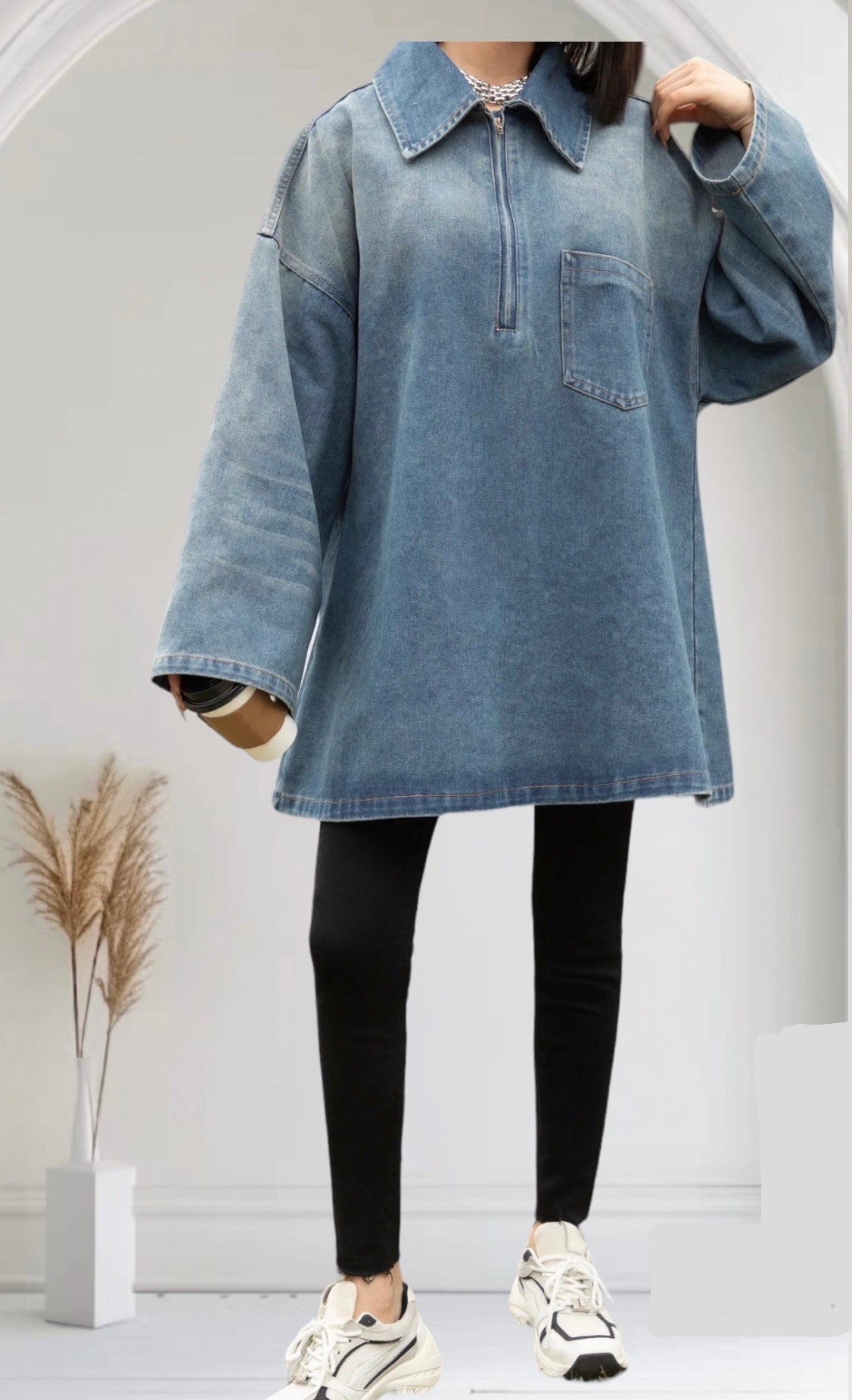 DENIM BLOUSE/TOP BLAUW
