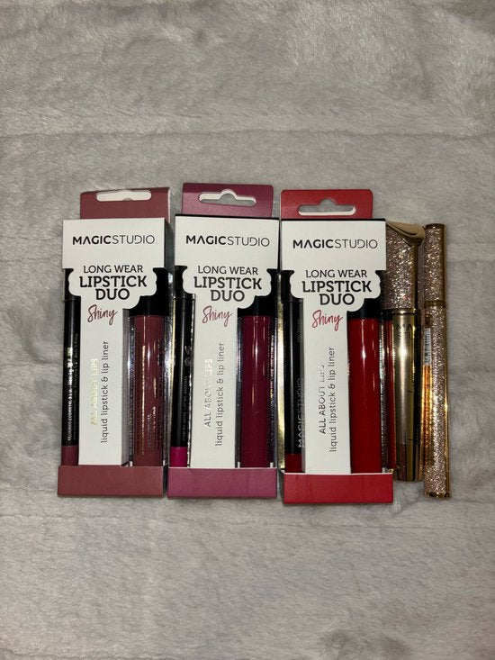 Luxe Make-up cadeauset – Langhoudende Lipstick & lipliner duo + Mascara & Eyeliner