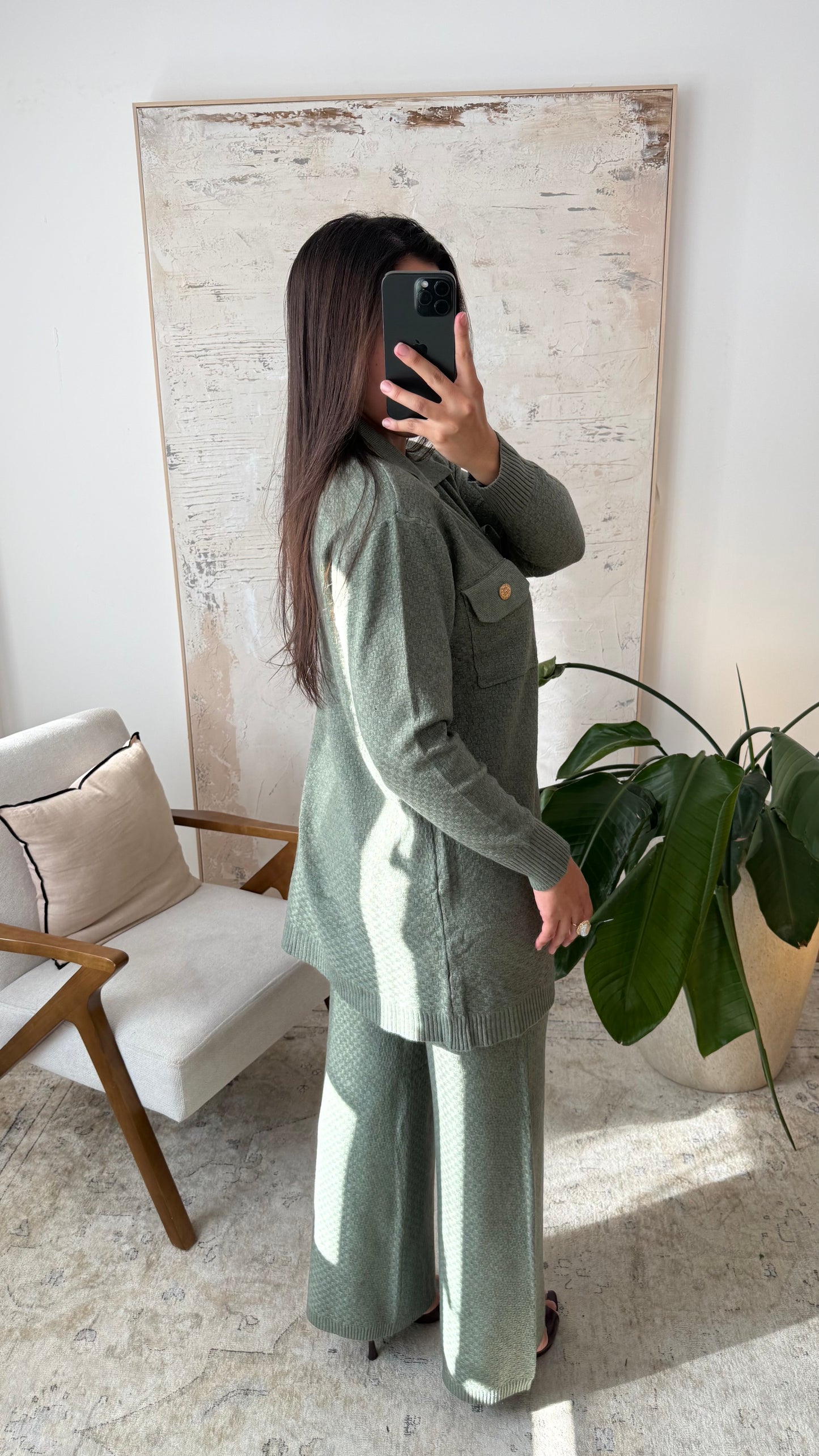 TWEEDELIGE GEBREIDE TWINSET GROEN