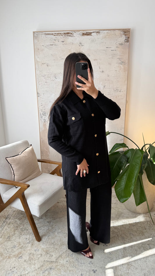 TWEEDELIGE GEBREIDE TWINSET ZWART