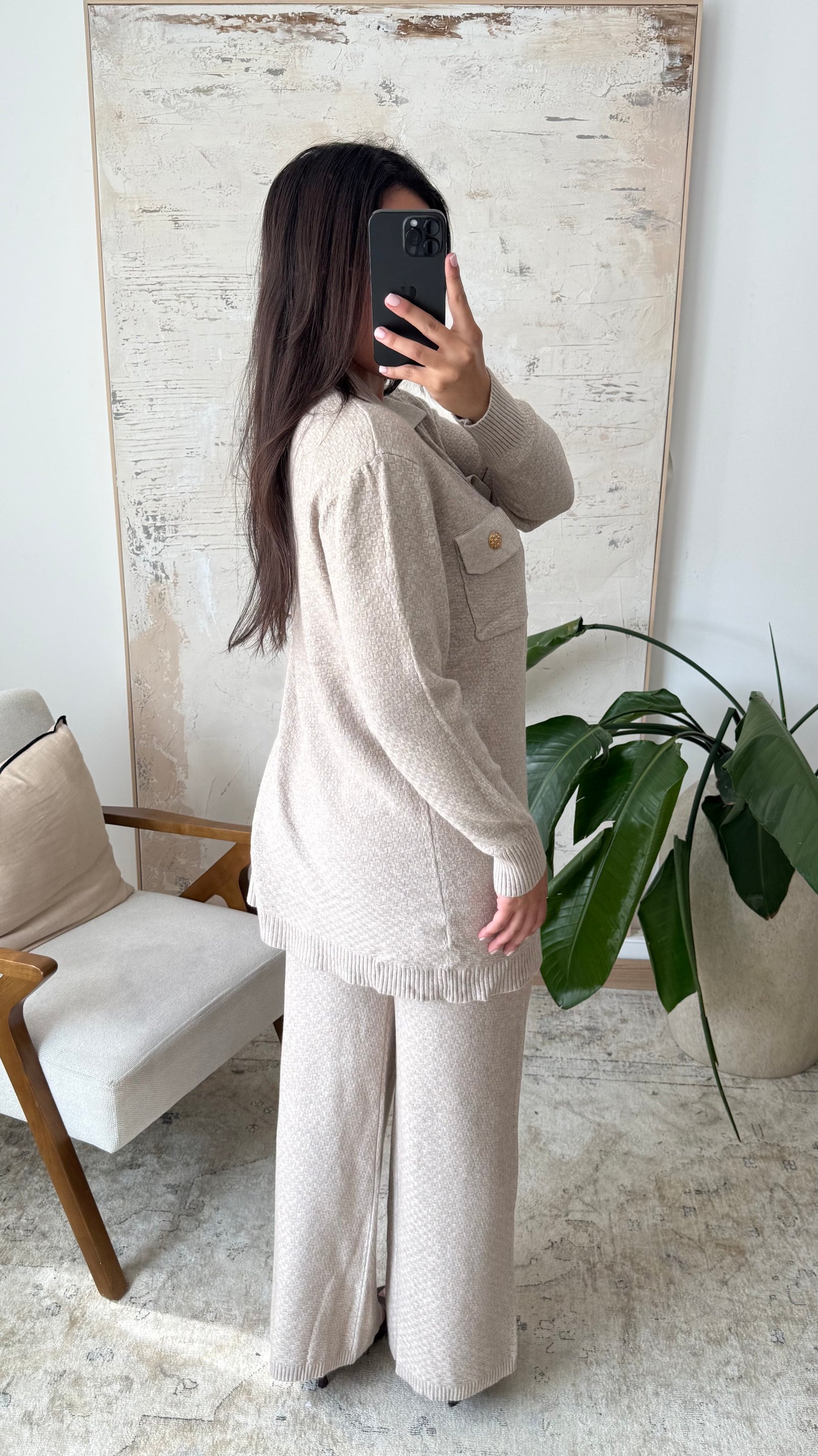 TWEEDELIGE GEBREIDE TWINSET BEIGE