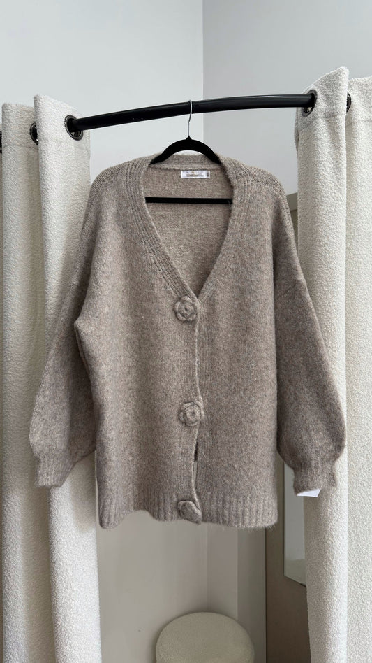VEST MET SIERKNOPEN TAUPE