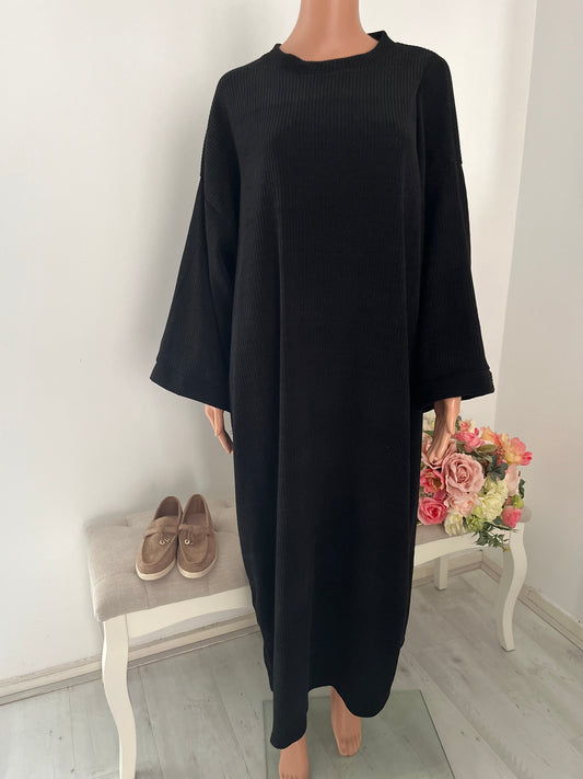 SEN GERIBBELDE JURK ZWART