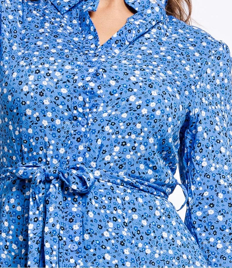 LAYLA MAXI BLOUSE JURK MET BLOEMENPRINT BLAUW