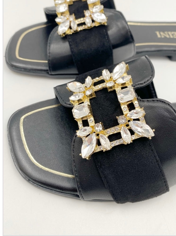 SLIPPERS MET DIAMANT ZWART