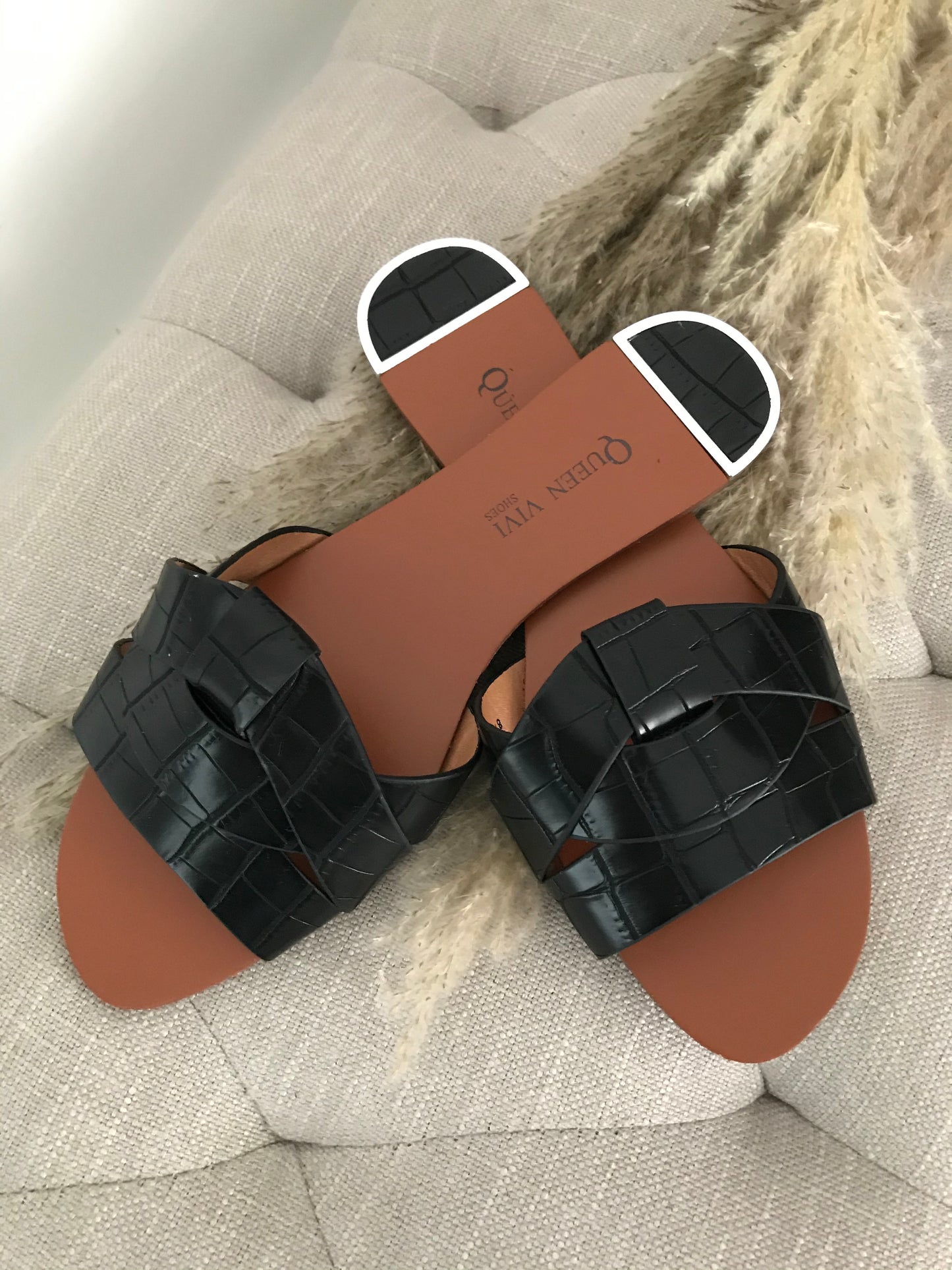 SLIPPERS SLANGENPRINT ZWART