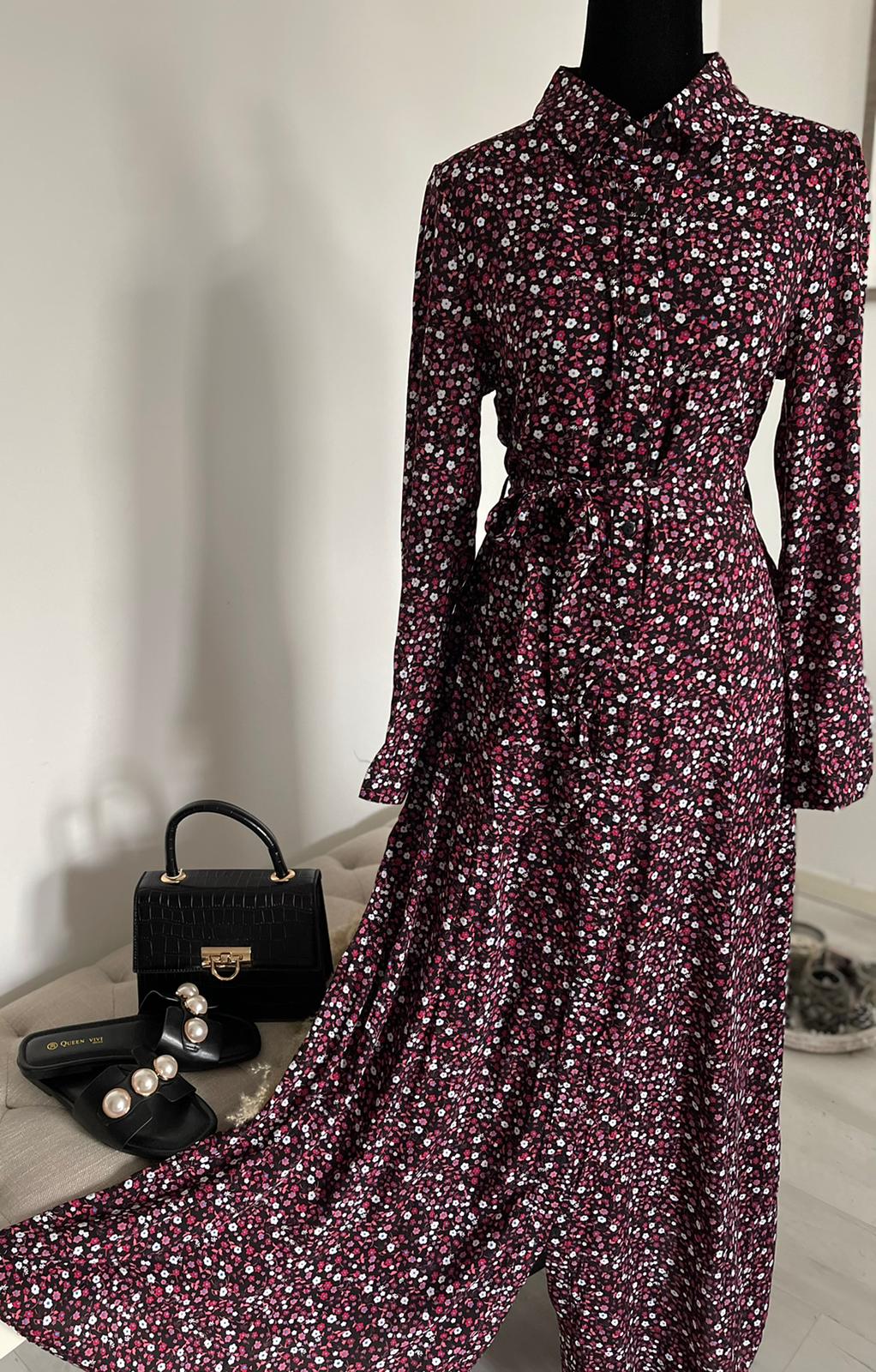 LAYLA MAXI BLOUSE JURK MET BLOEMENPRINT ZWART