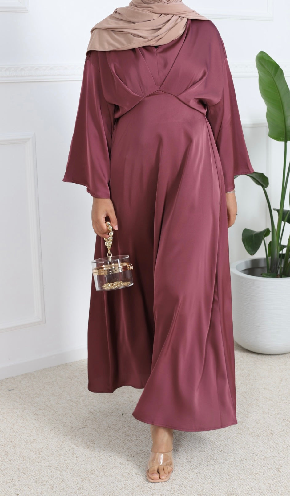 SAFIA SATIJNEN JURK DONKERROZE