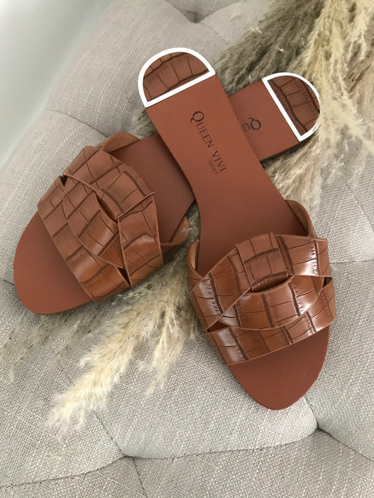 SLIPPERS SLANGENPRINT CARAMEL