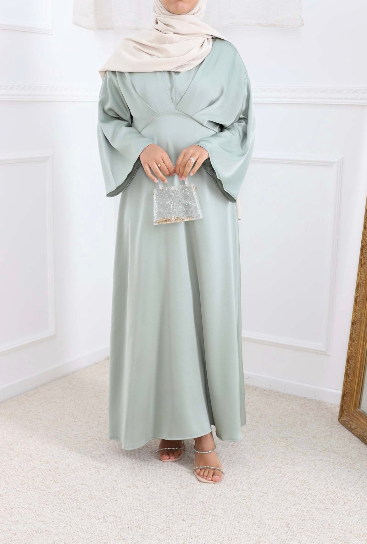 SAFIA SATIJNEN JURK MINTGROEN