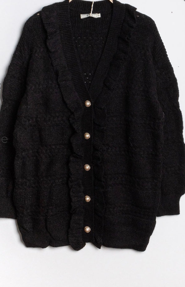 SENNA VEST MET RUFFLES ZWART