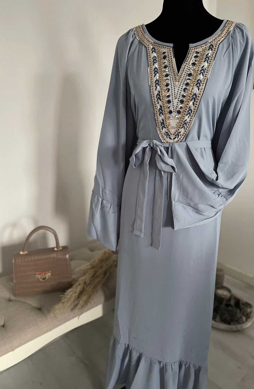 SAFAE JURK MET BORDUURSEL BLAUW