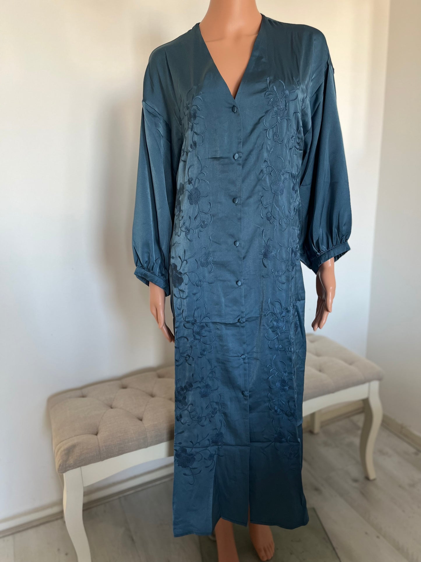 NISA SATIJN JURK BLAUW