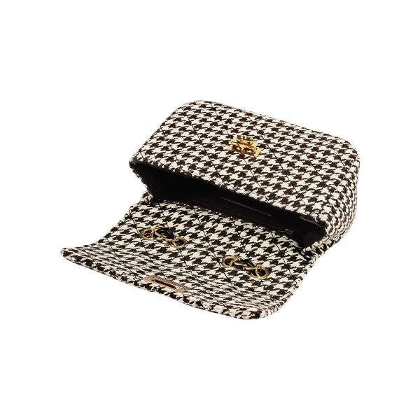 Geruite tas met metalen band en sluiting zwart/wit