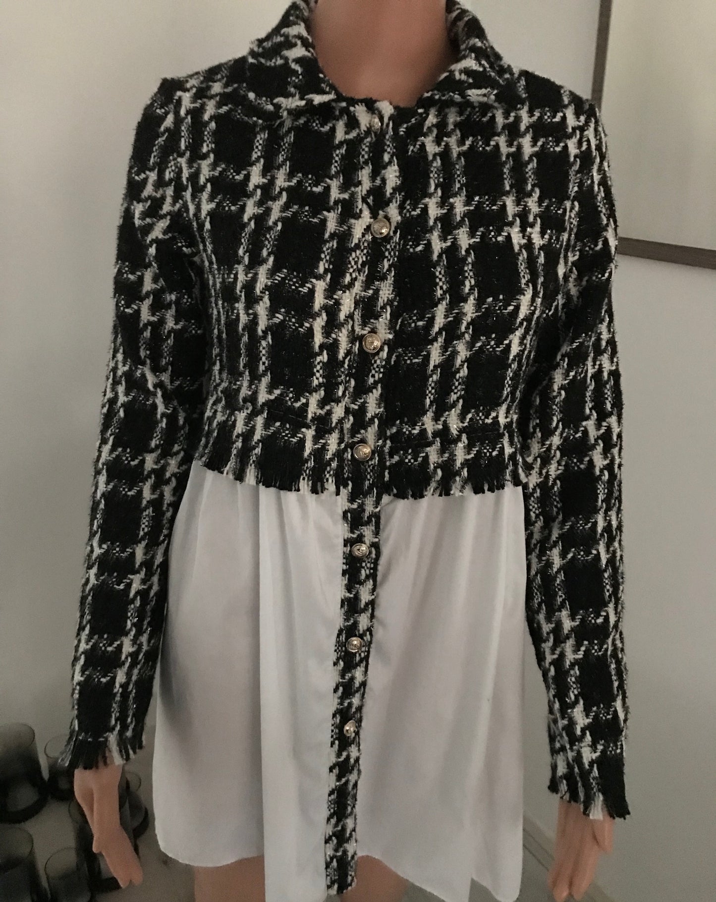 NIHAD TWEED BLOUSE ZWART