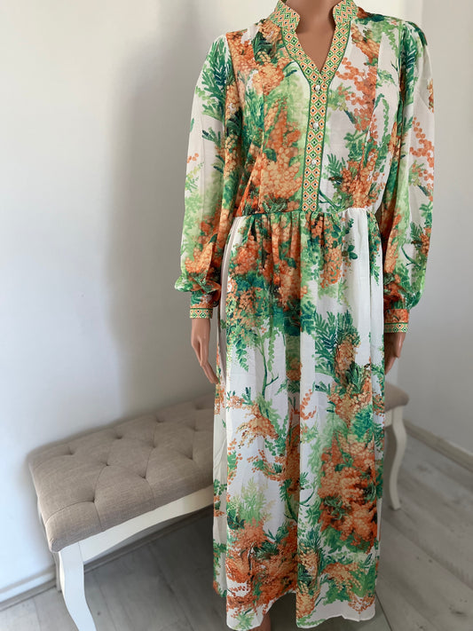 IBIZA MAXI JURK ORANJE/GROEN
