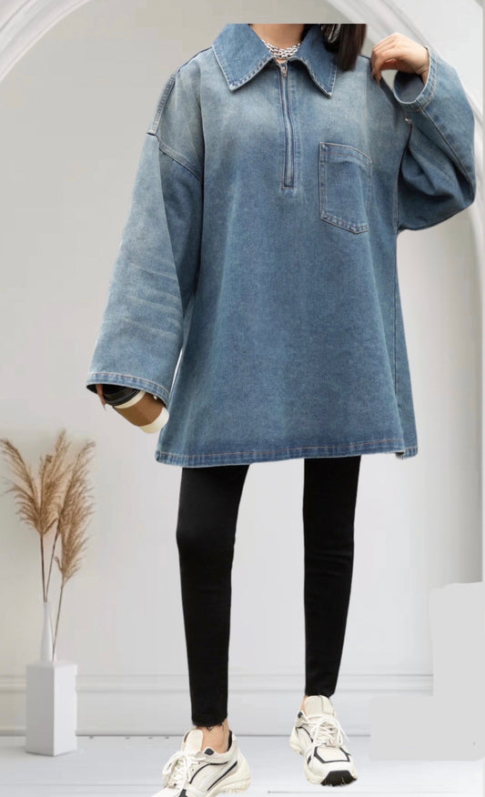 DENIM BLOUSE/TOP BLAUW