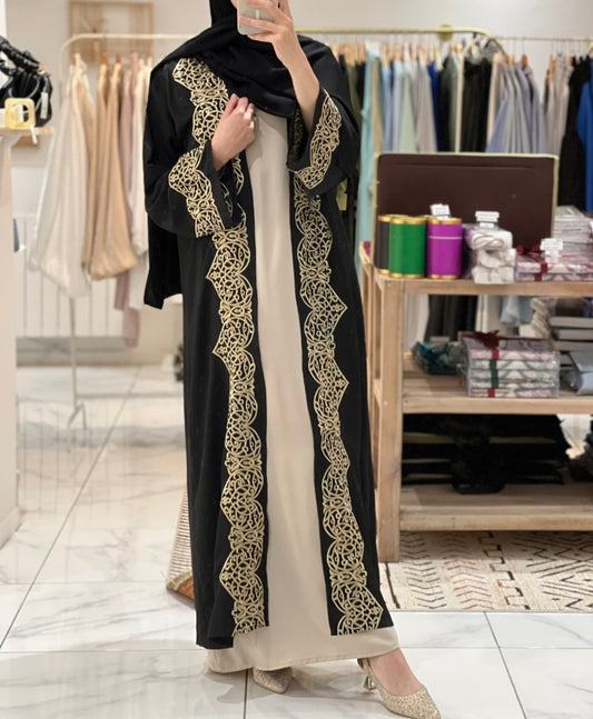 LEYLA KIMONO ZWART GEBORDUURD