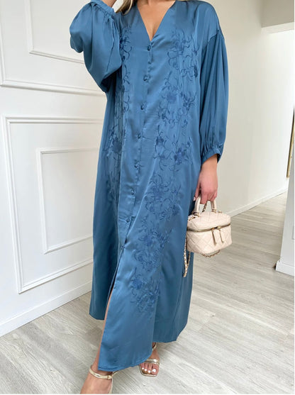 NISA SATIJN JURK BLAUW