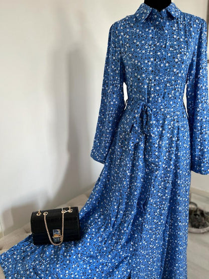 LAYLA MAXI BLOUSE JURK MET BLOEMENPRINT BLAUW
