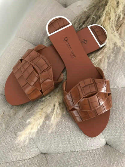 SLIPPERS SLANGENPRINT CARAMEL