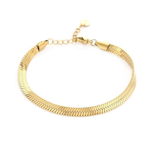 ARMBAND PLATTE SCHAKELS BREED GOUD