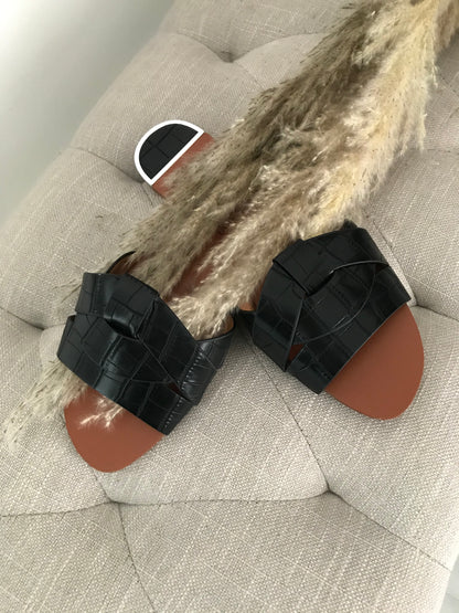 SLIPPERS SLANGENPRINT ZWART