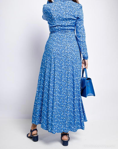 LAYLA MAXI BLOUSE JURK MET BLOEMENPRINT BLAUW