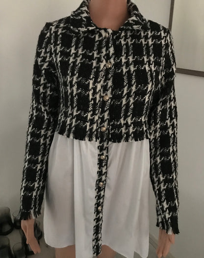 NIHAD TWEED BLOUSE ZWART