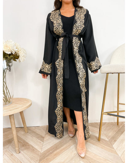 LEYLA KIMONO ZWART GEBORDUURD