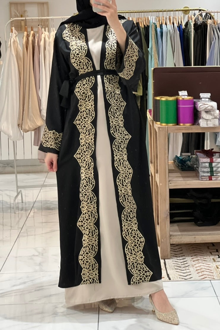 LEYLA KIMONO ZWART GEBORDUURD